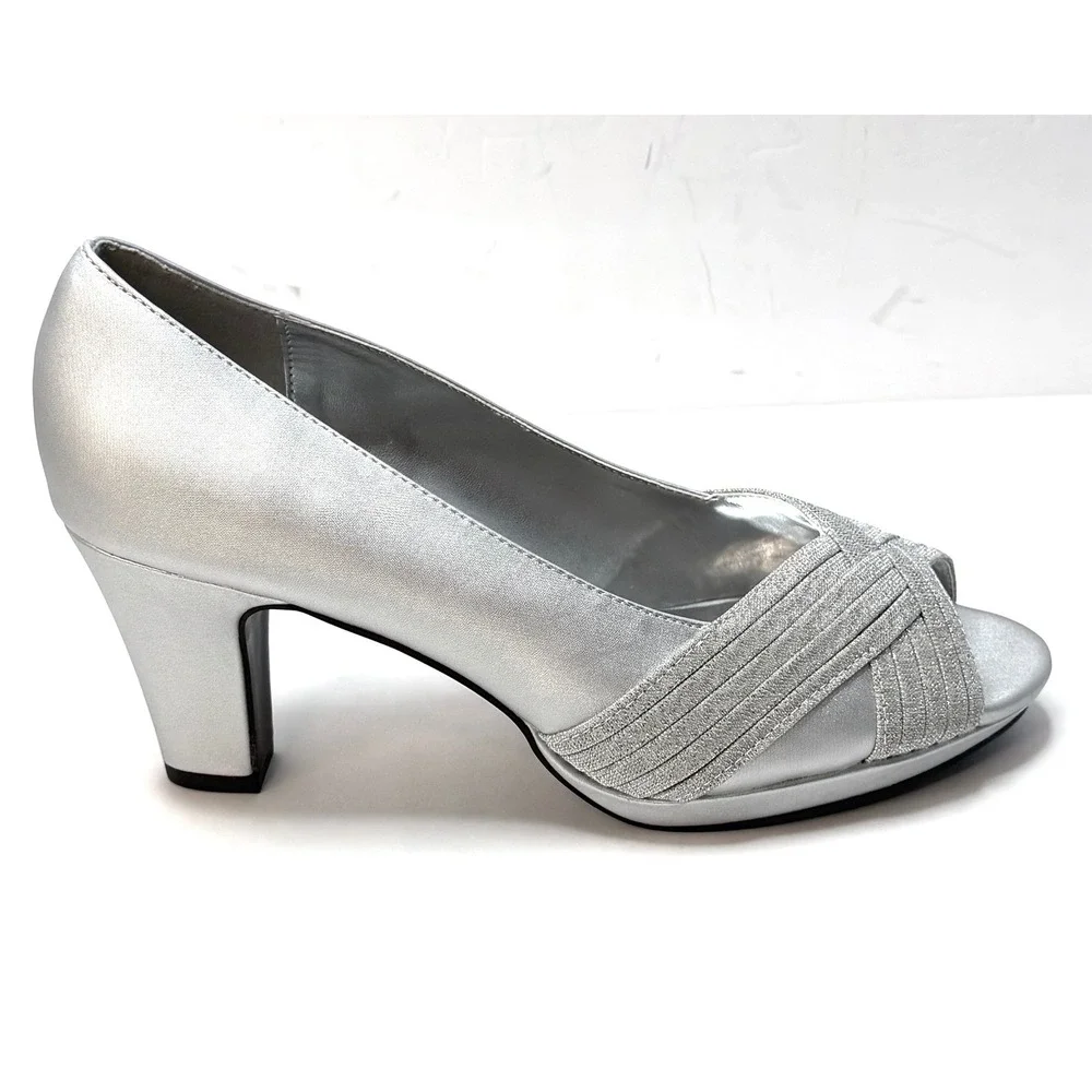 Easy Street Women's Lavish Platform Pumps Silver Satin Glitter Size 9M NWT/BOX - Picture 6 of 11